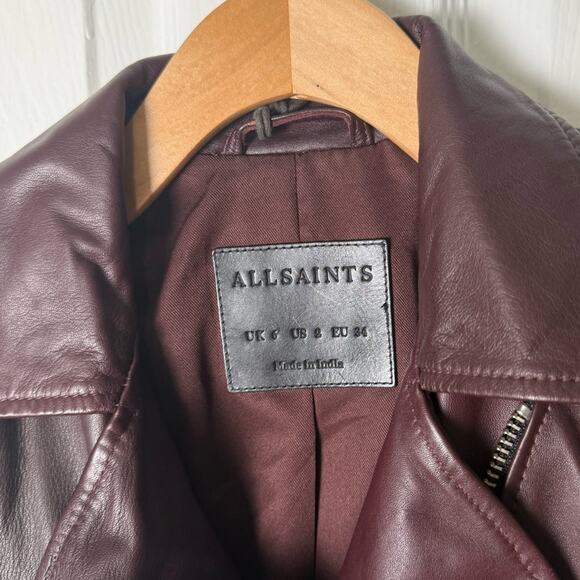 All saints Balfern Leather Jacket Deep Berry 2 - Picture 8 of 11